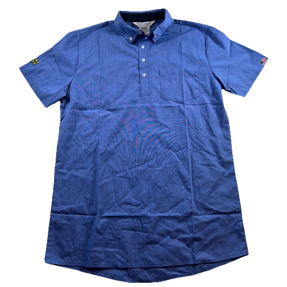 Men's Waffle House‎ Blue Employee Uniform Short Sleeve Shirt- Size Medium